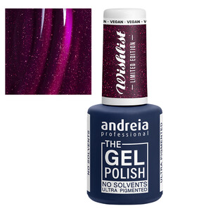Andreia The Gel Polish Colección Wishlist WL1 Bordeaux con glitter rosa